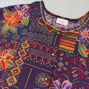 Amanda Stewart Vintage 90s Floral Patchwork House Dress Pockets Navy Multicolor